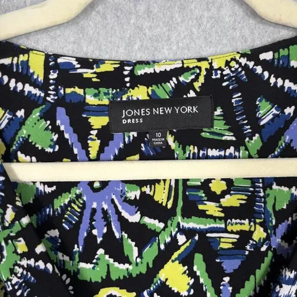 Jones New York Dress 10 Wrap Ruched Slinky Abstract Artsy Career Church Print